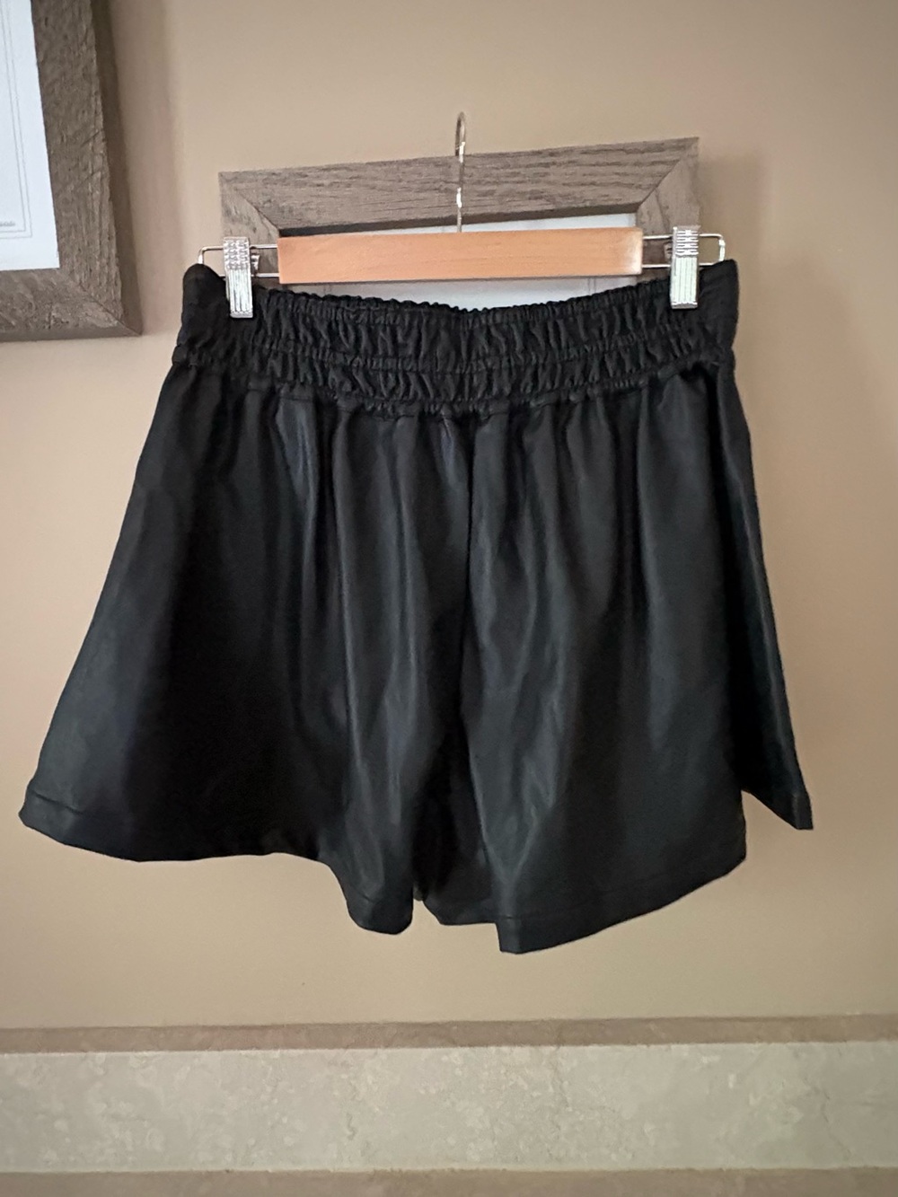 Anthropologie Black Faux Leather Elastic Waist Women's Shorts